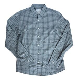Billy Reid Melange Windowpane Tuscumbia Shirt Hidden BD Size S Grey/Teal New